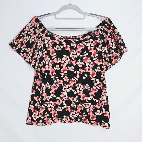 WHITE HOUSE BLACK MARKET Top Blouse Off Shoulder BLACK PINK Floral size XS Chic - Picture 2 of 5